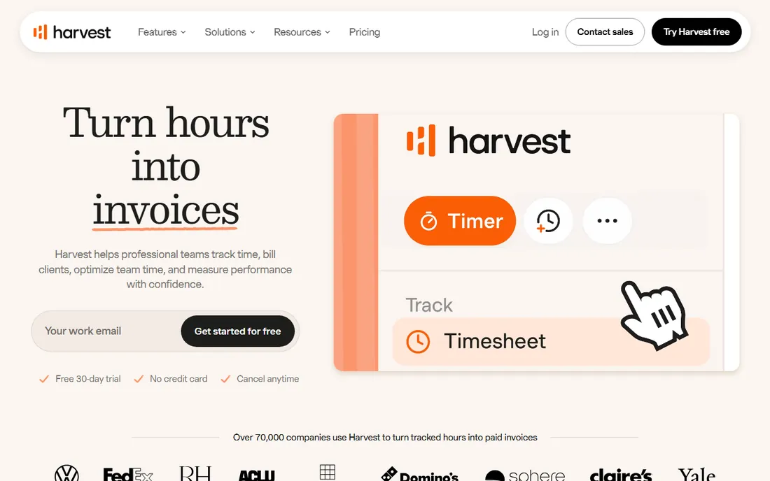 Harvest homepage