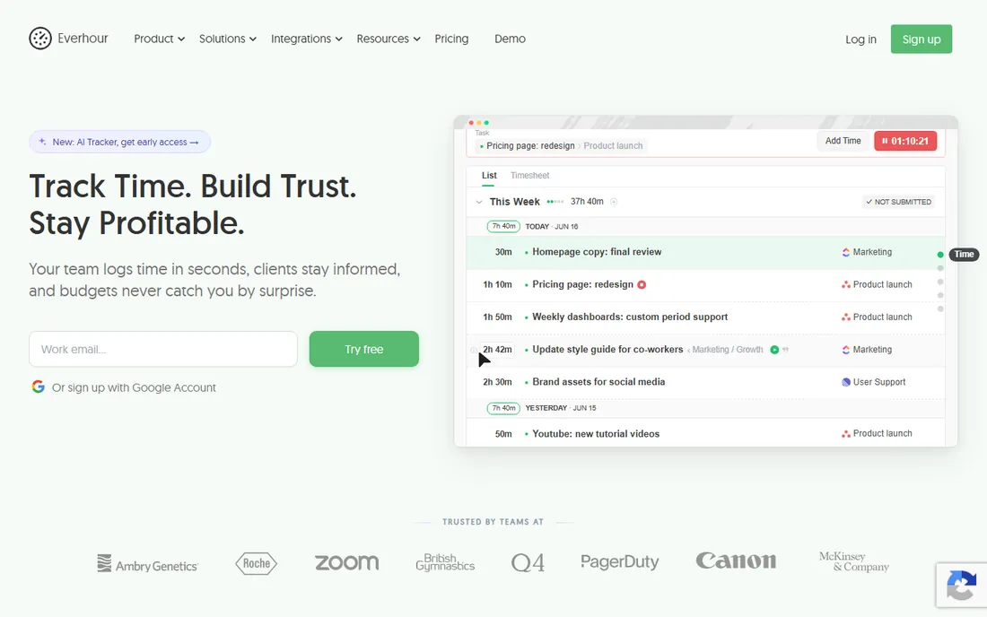 Everhour homepage