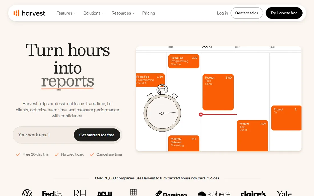 Harvest homepage