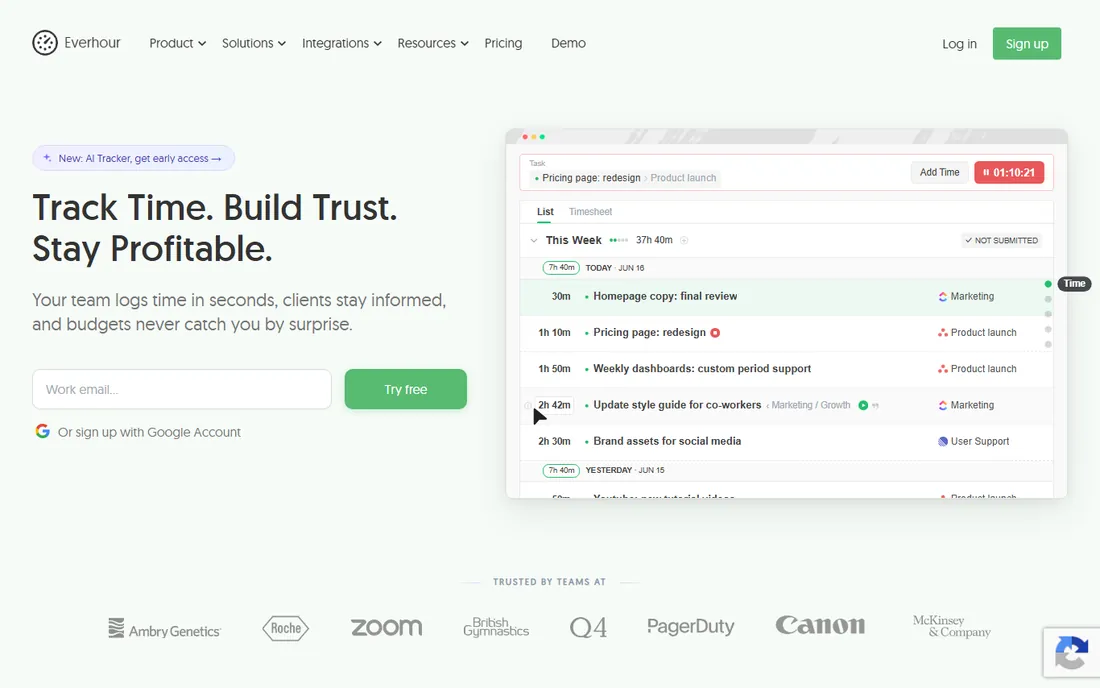 Everhour homepage