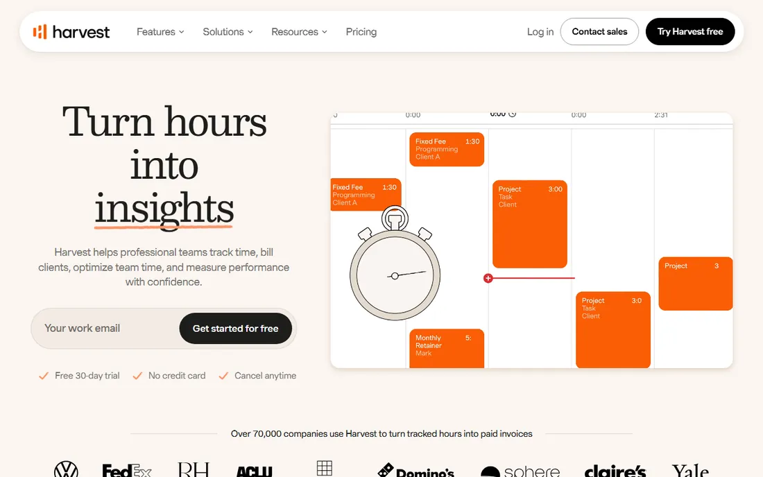 Harvest homepage