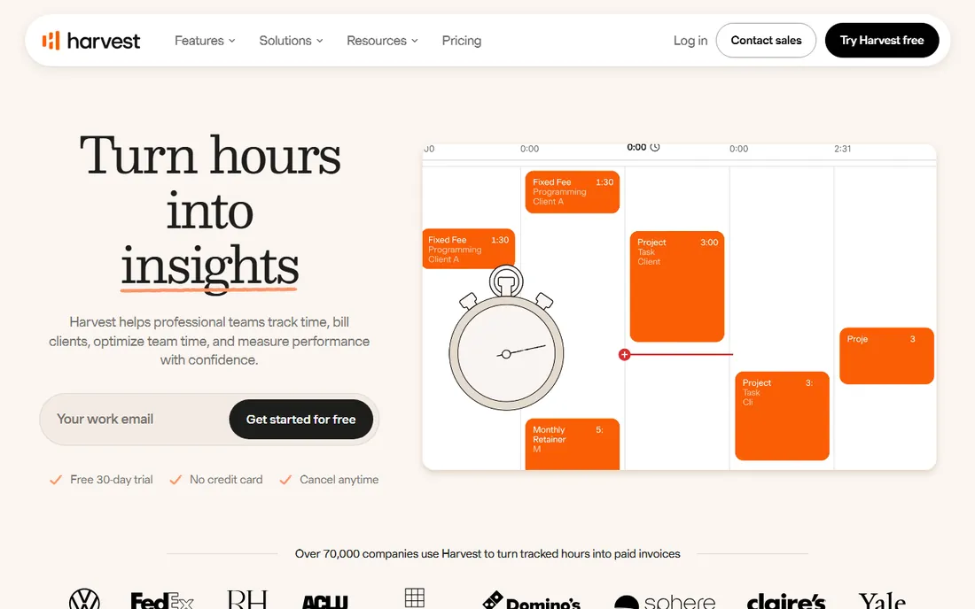 Harvest homepage