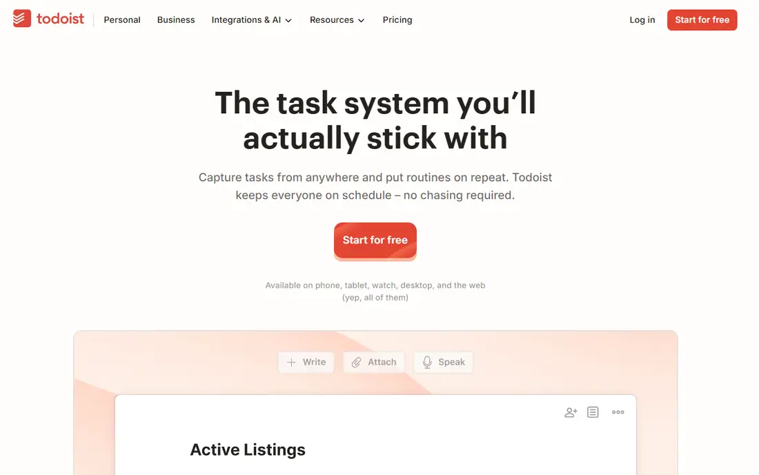 Todoist homepage