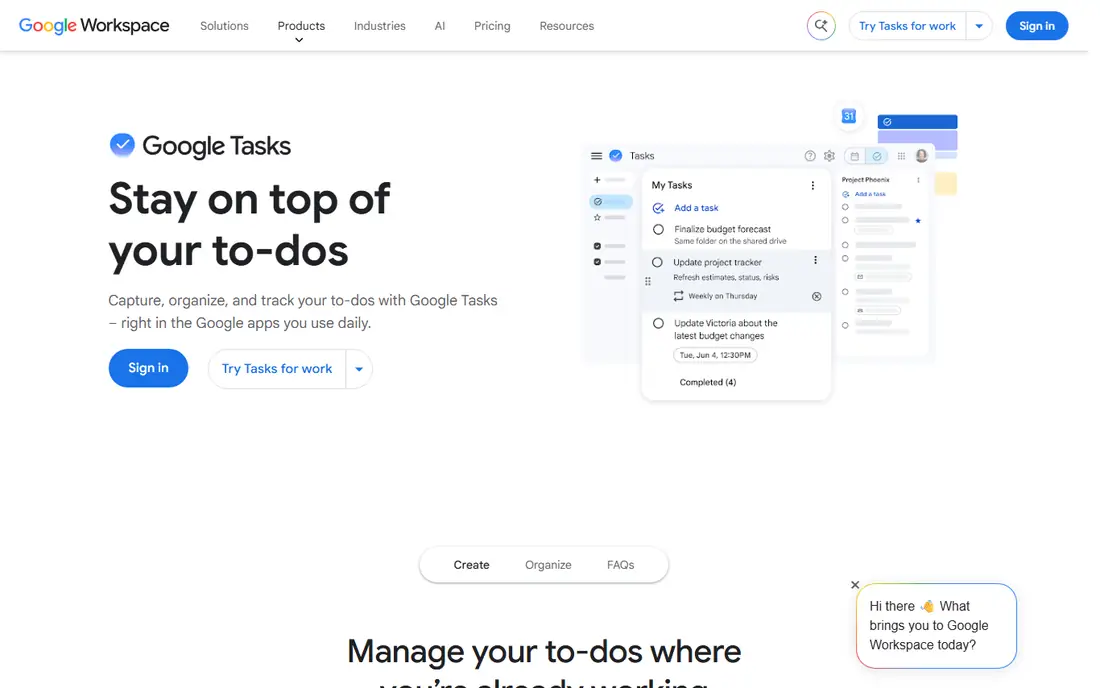 Google Tasks homepage
