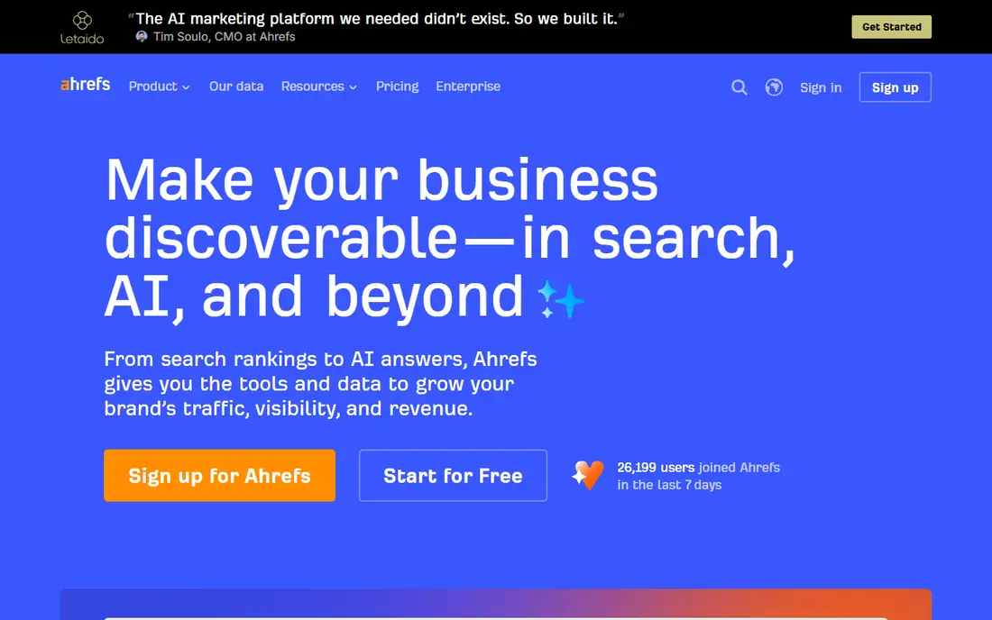 Ahrefs homepage