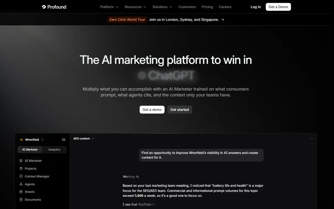 Profound homepage