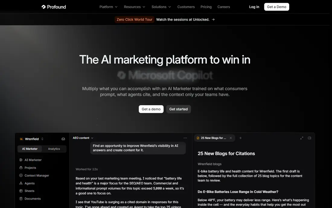 Profound homepage