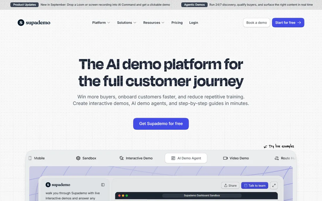 Supademo homepage
