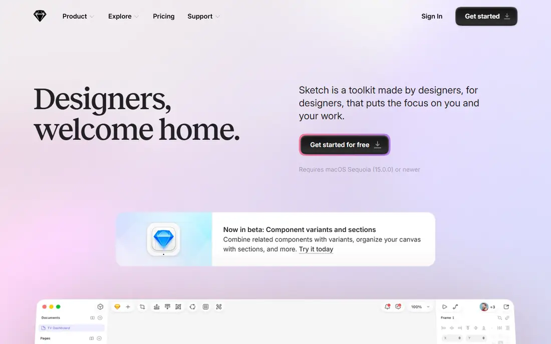 Sketch homepage