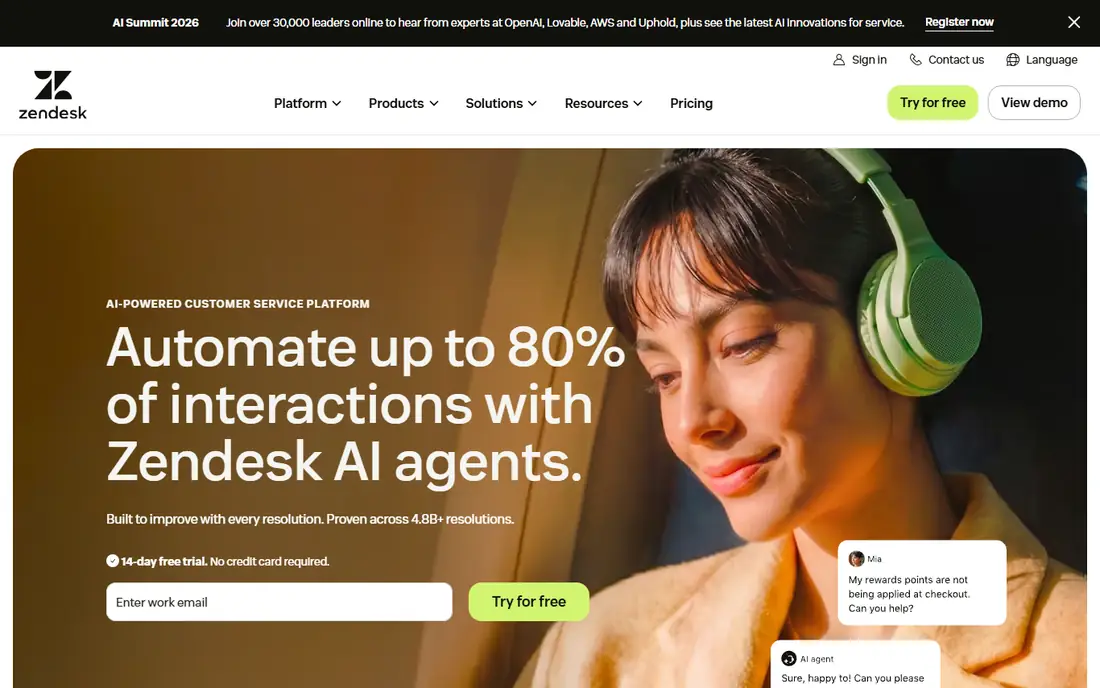 Zendesk homepage