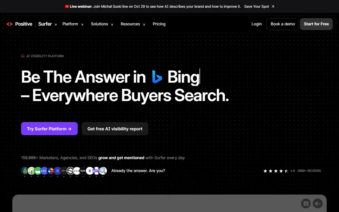 Surfer SEO homepage