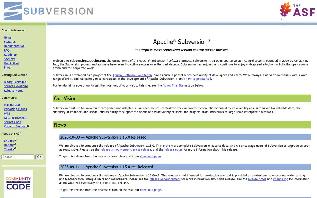 Apache Subversion homepage