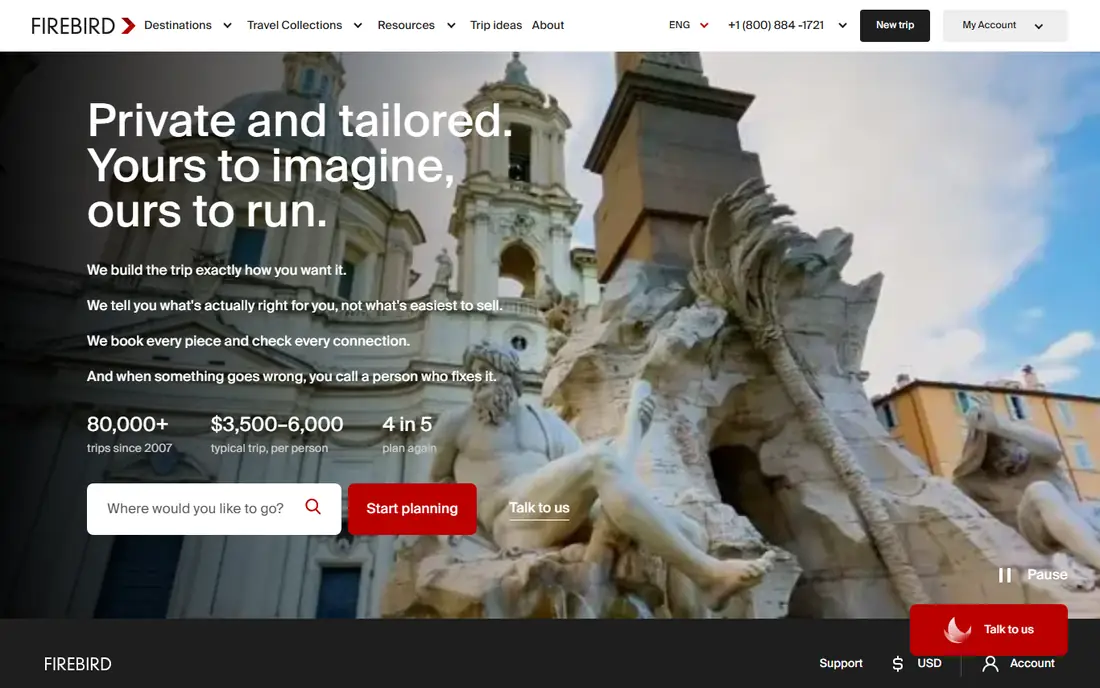 Firebird Tours homepage