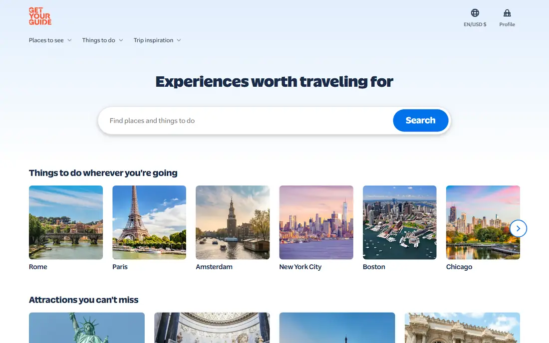 GetYourGuide homepage