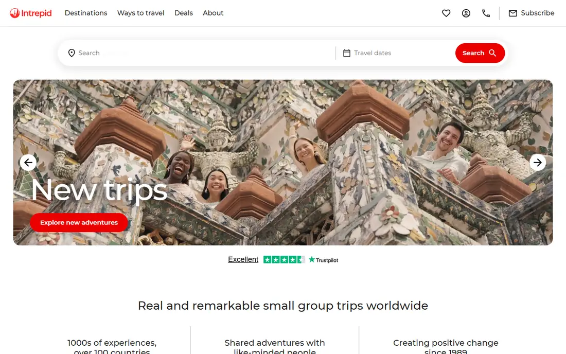 Intrepid Travel homepage