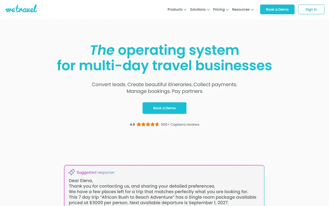 WeTravel homepage