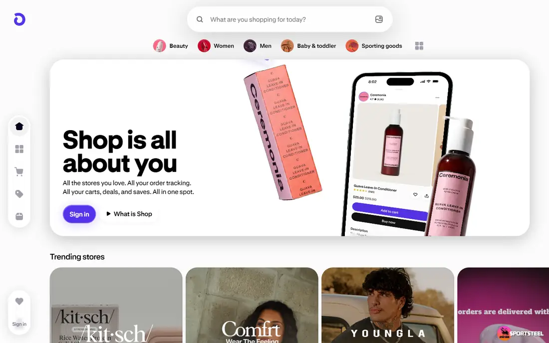Shop homepage