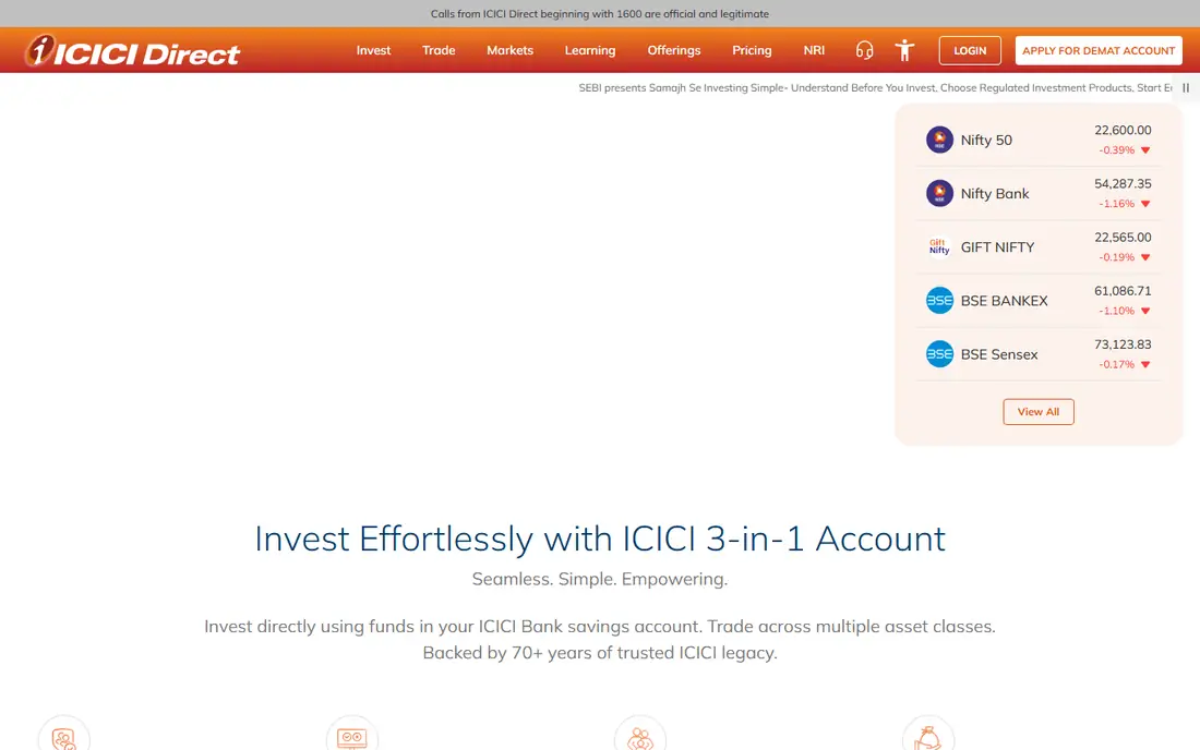ICICI Direct homepage