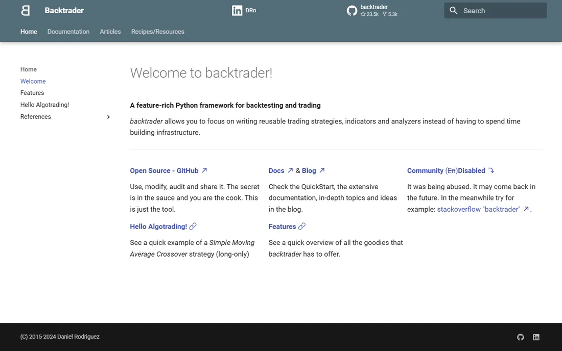 Backtrader homepage