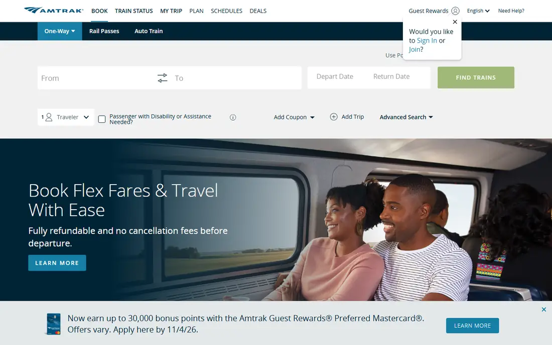 Amtrak homepage