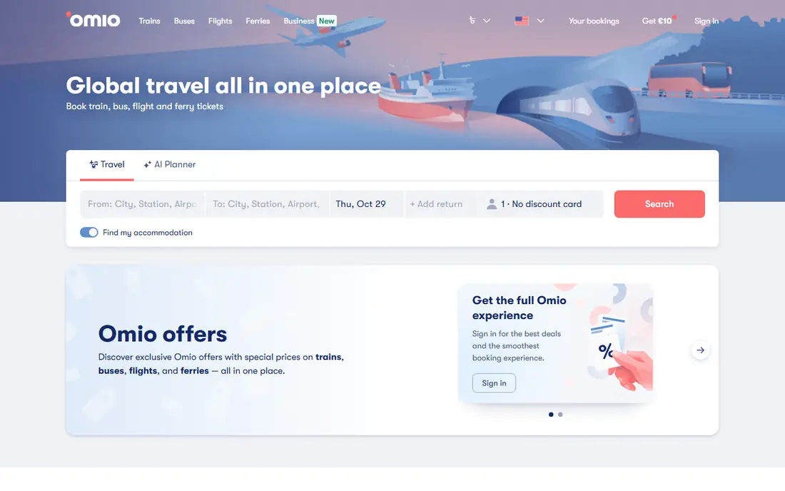 Omio homepage