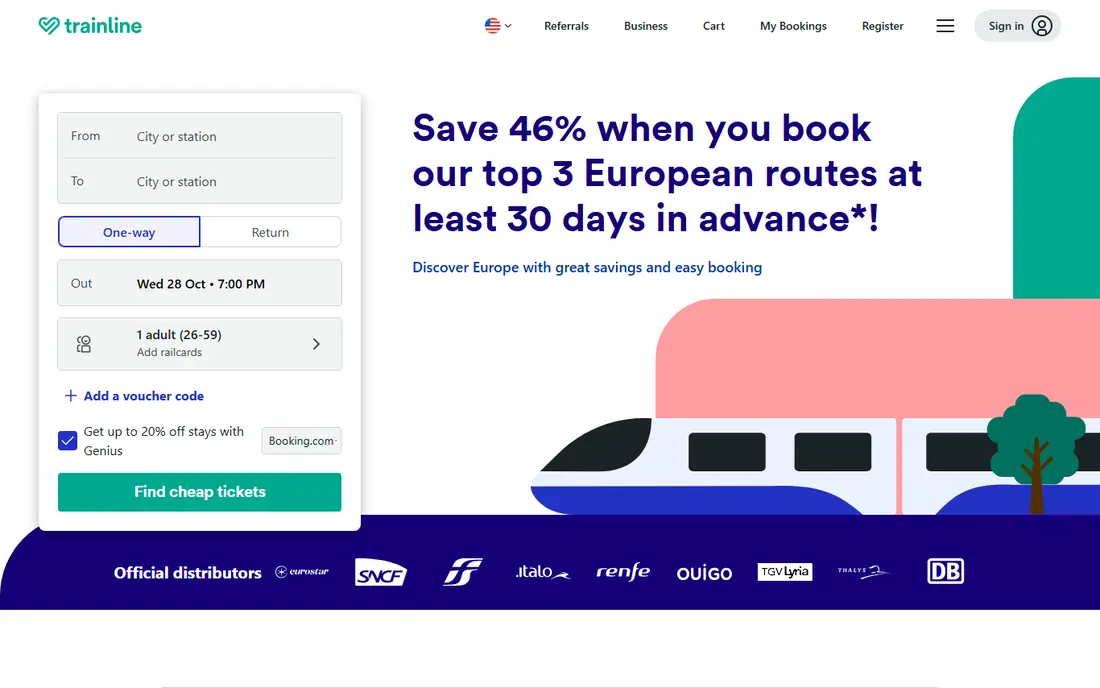 Trainline homepage
