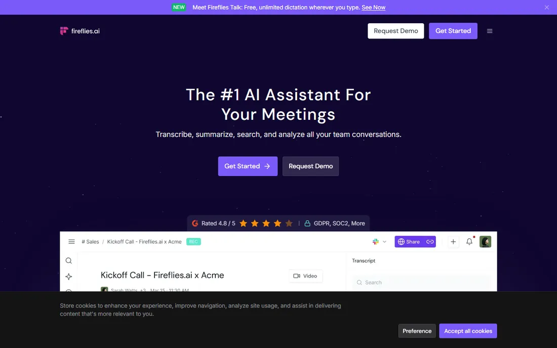 Fireflies.ai homepage