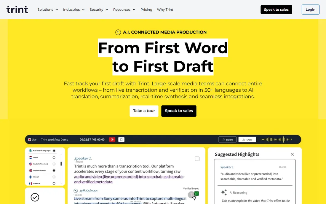 Trint homepage