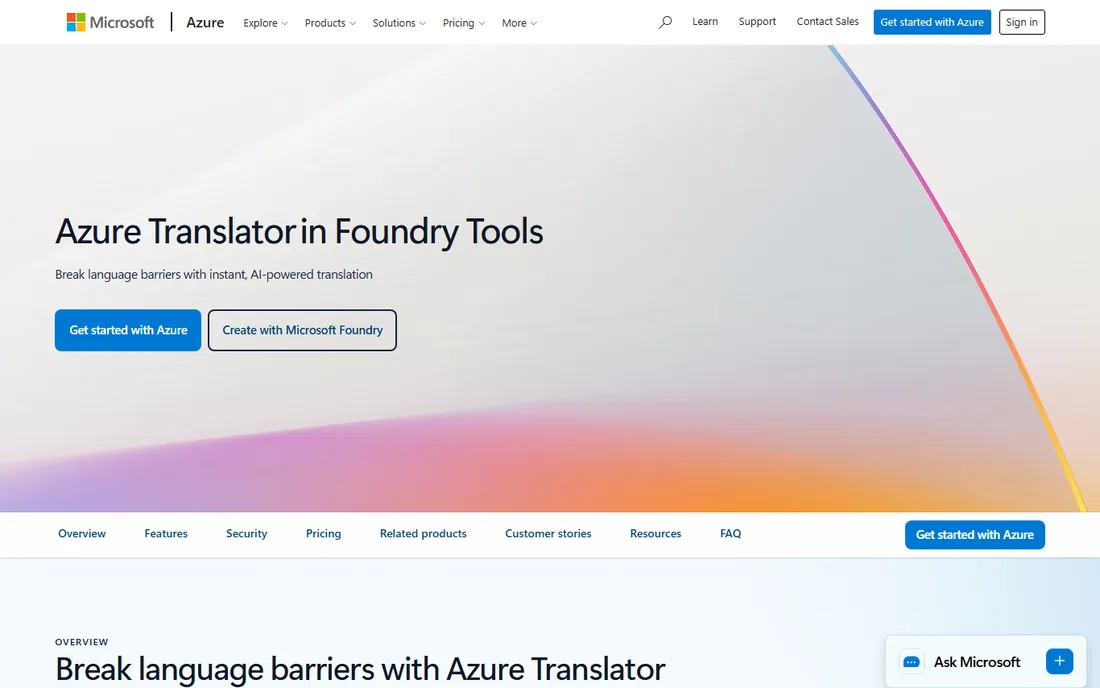 Microsoft Translator homepage