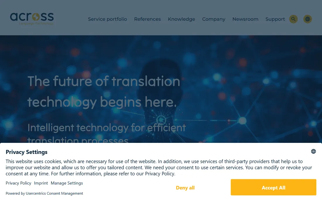 Across homepage