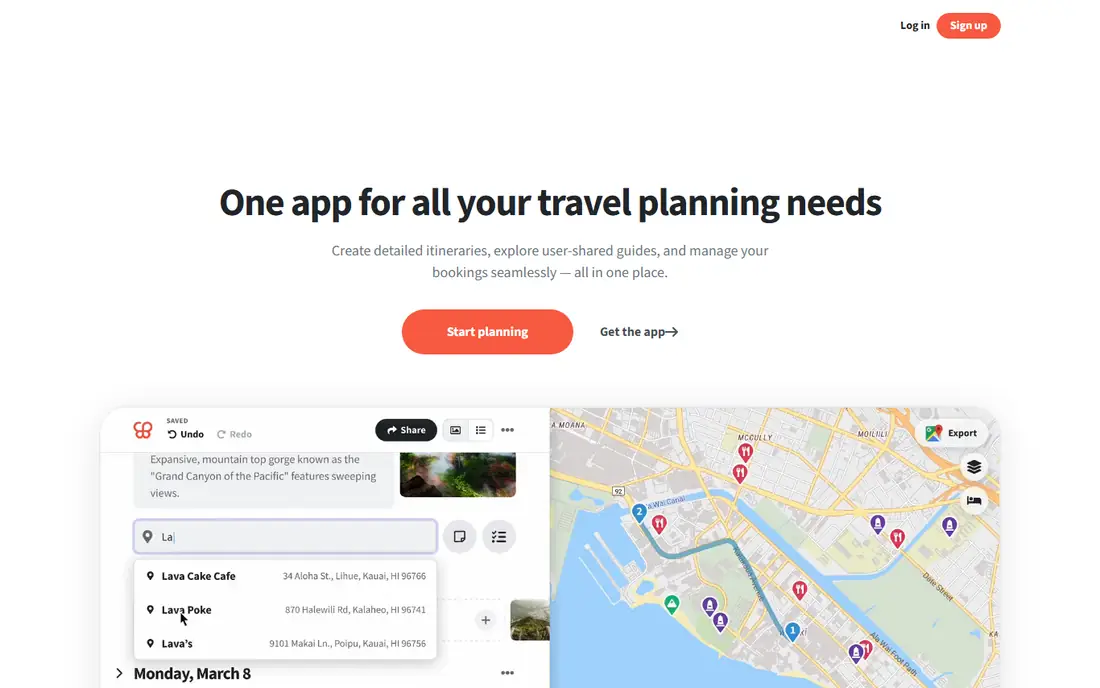 Wanderlog homepage