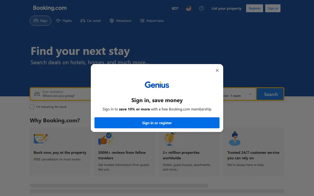Booking.com homepage