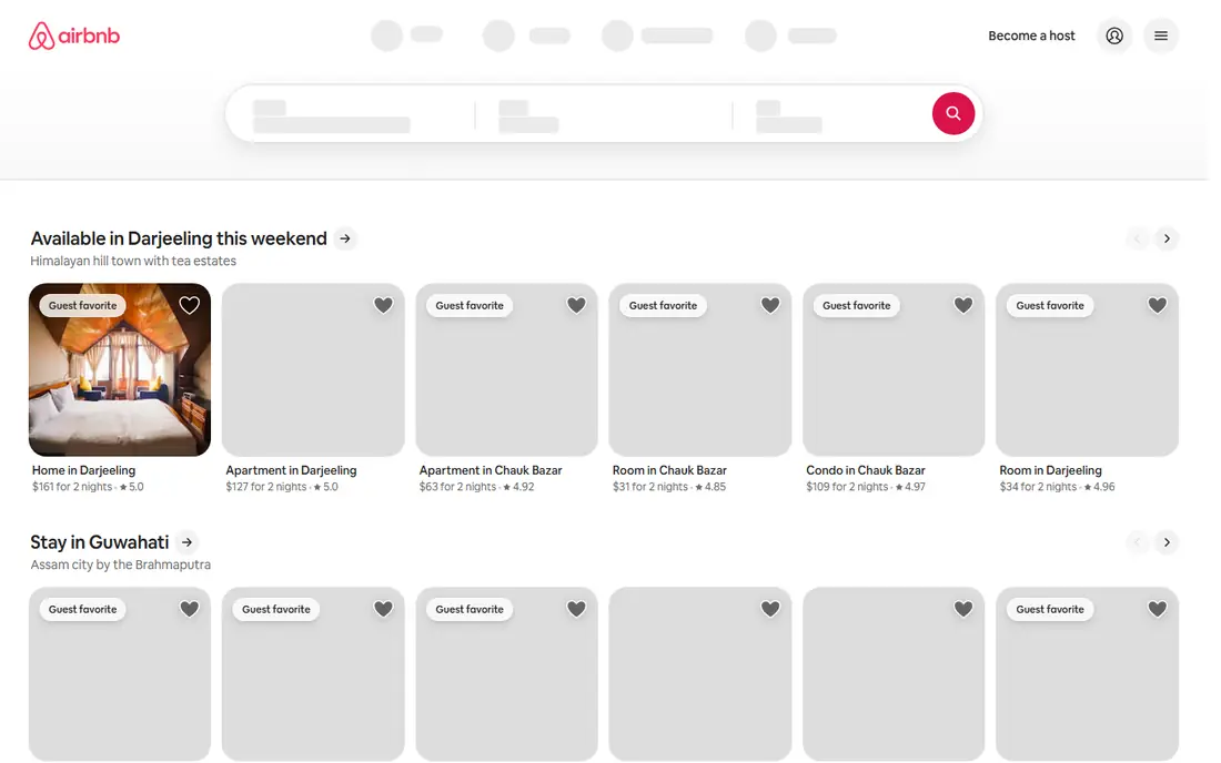 Airbnb homepage
