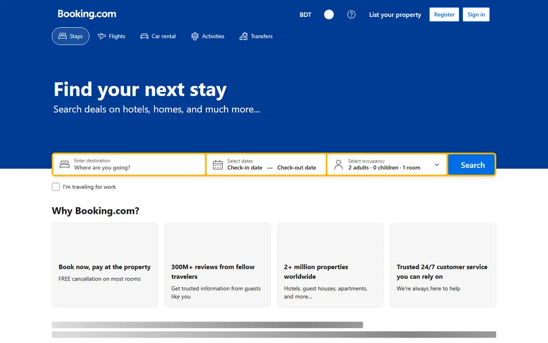 Booking.com homepage