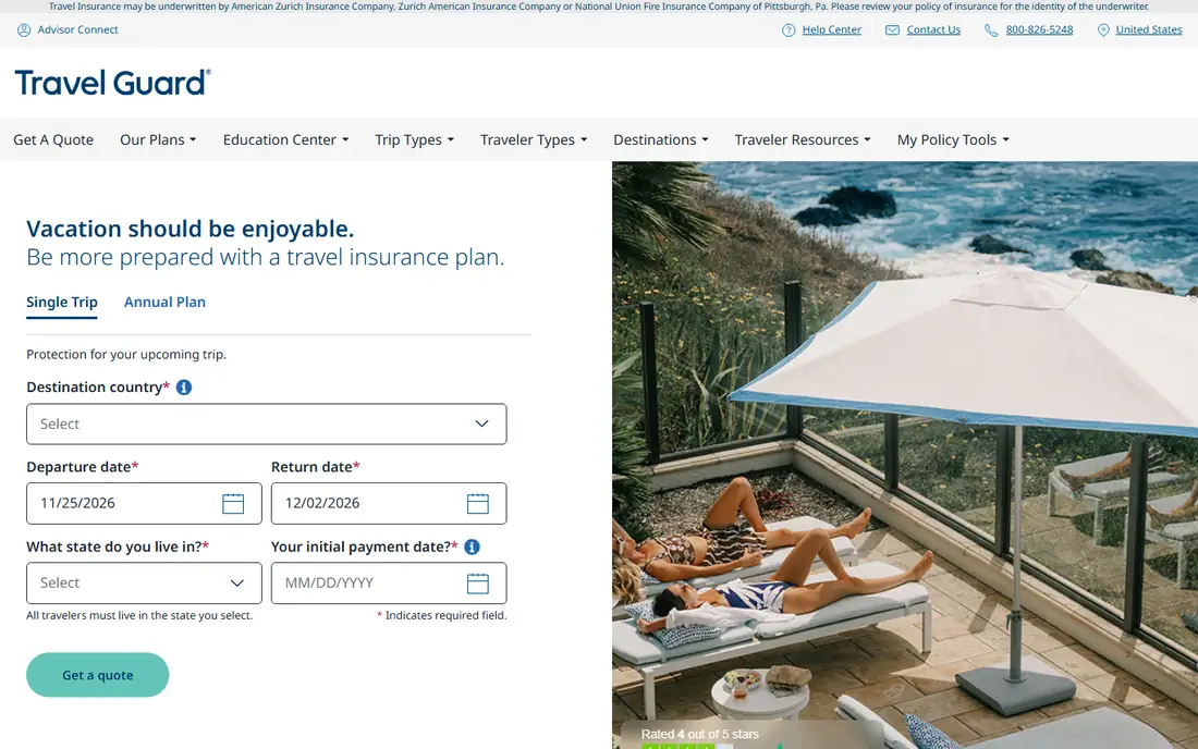 Travel Guard homepage