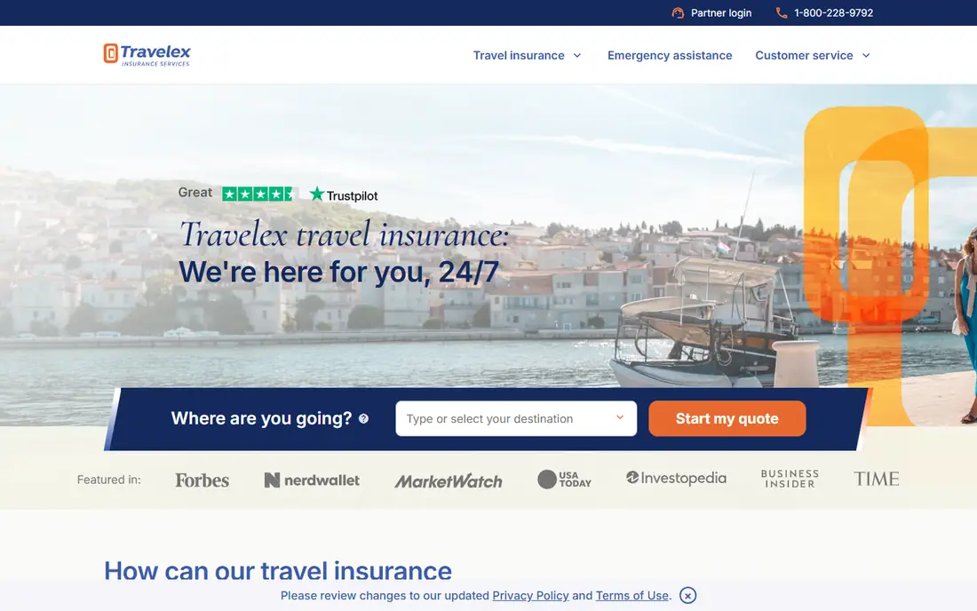 Travelex Insurance homepage