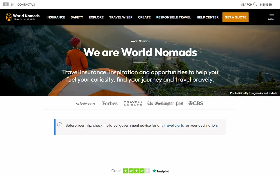 World Nomads homepage