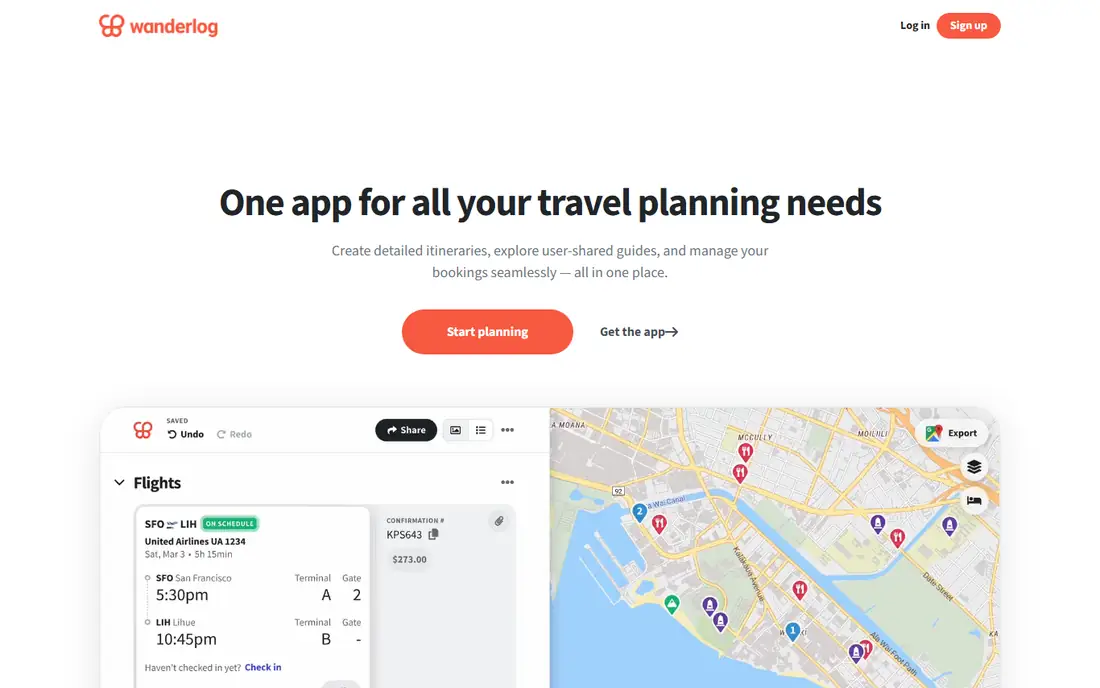 Wanderlog homepage