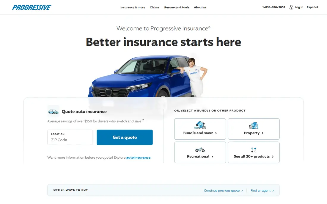 Progressive Commercial homepage