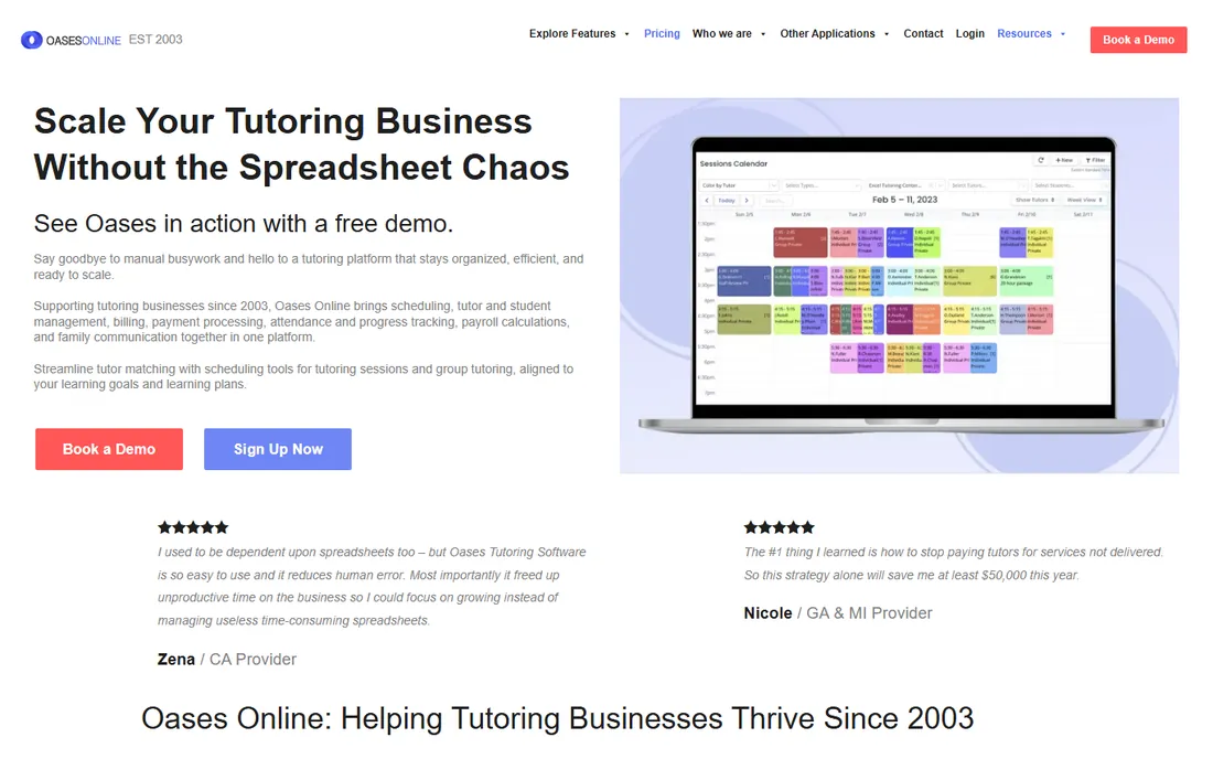 Oases Online homepage