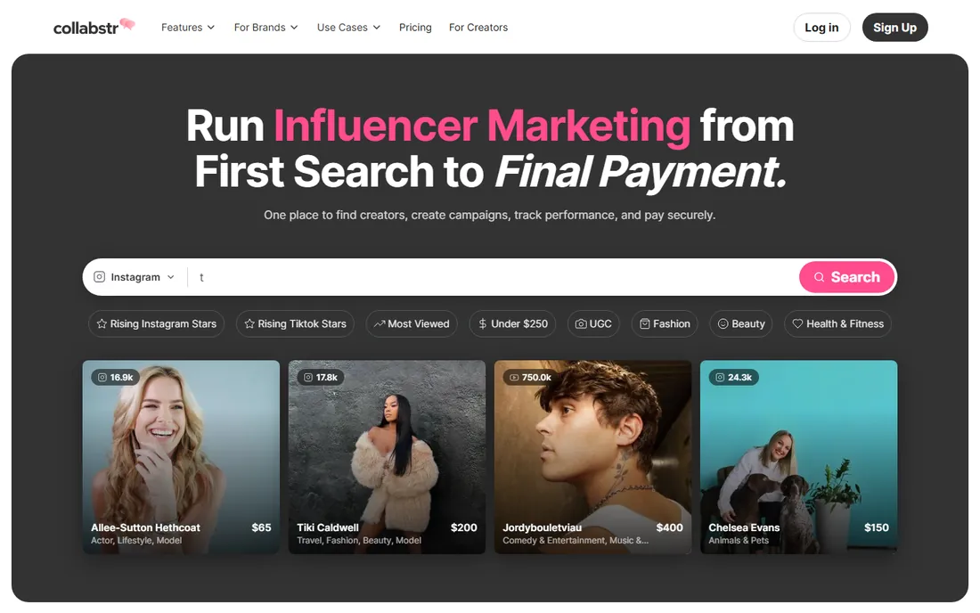 Collabstr homepage