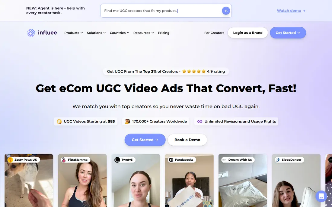 Influee homepage