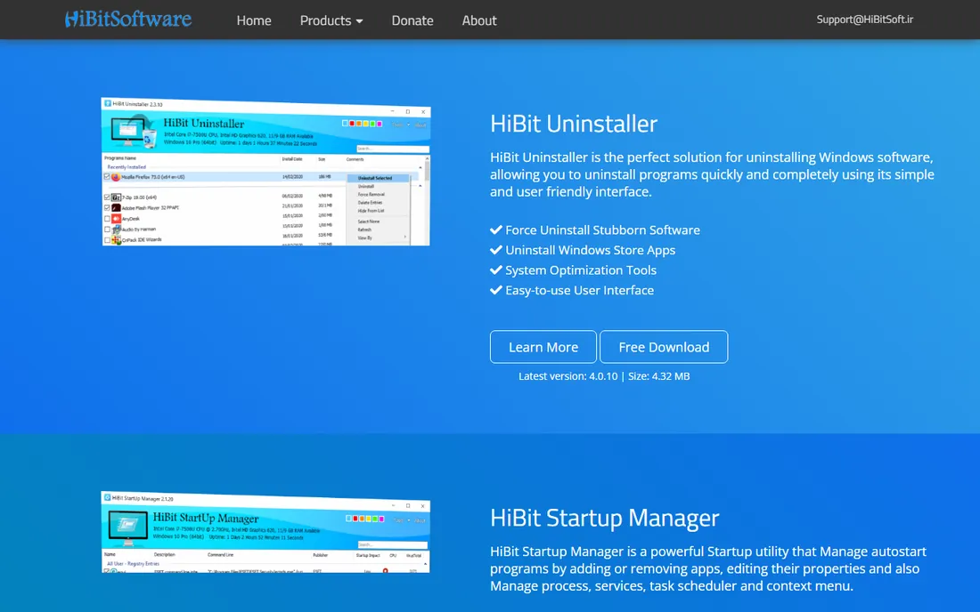 HiBit Uninstaller homepage