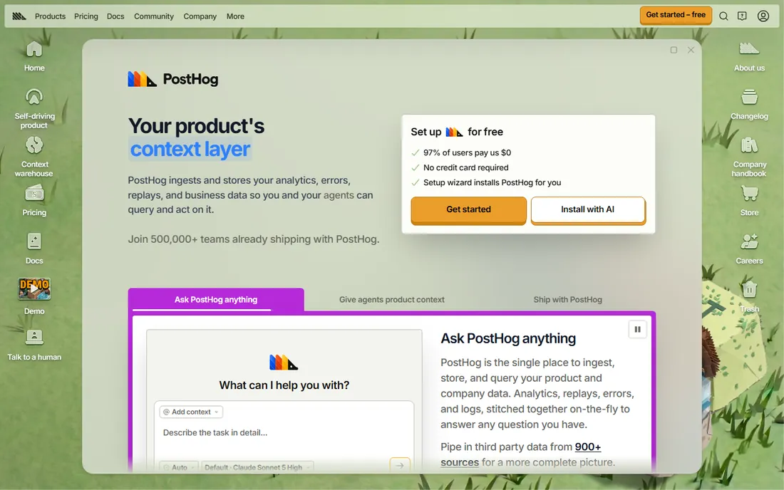 PostHog homepage