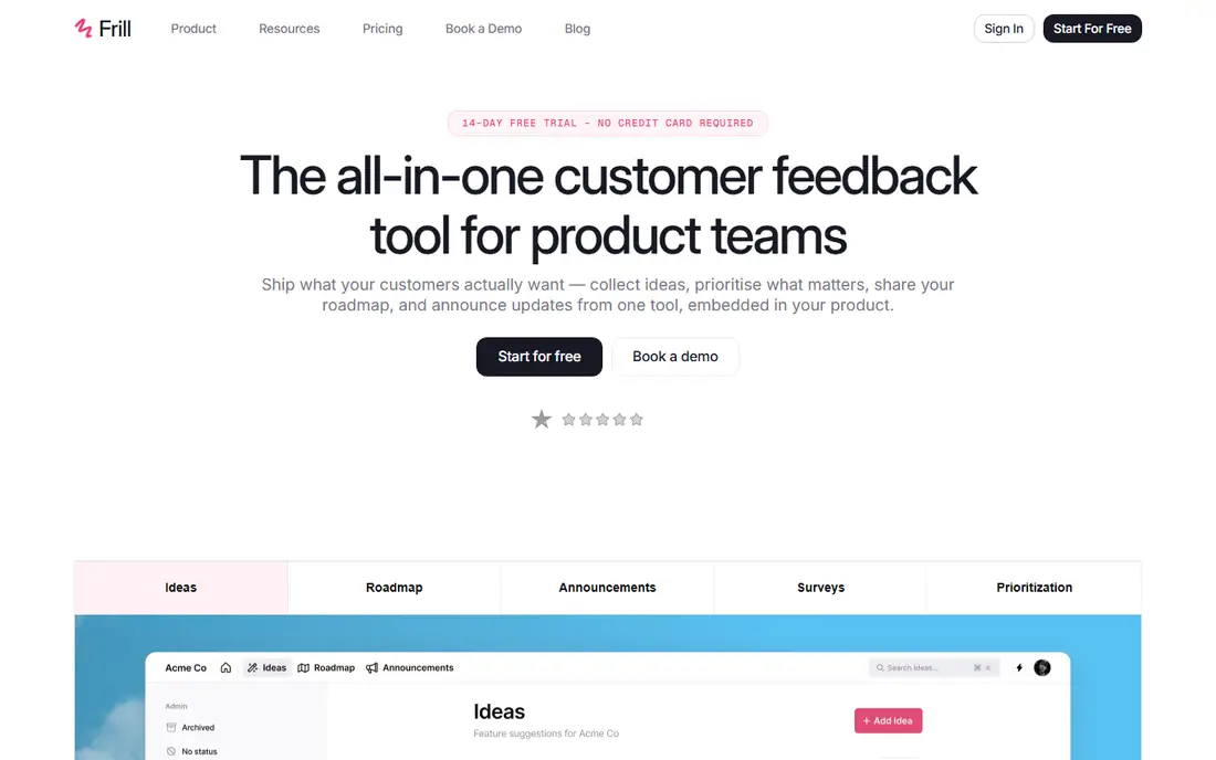 Frill homepage