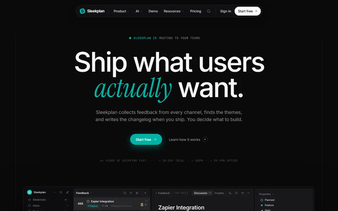 Sleekplan homepage