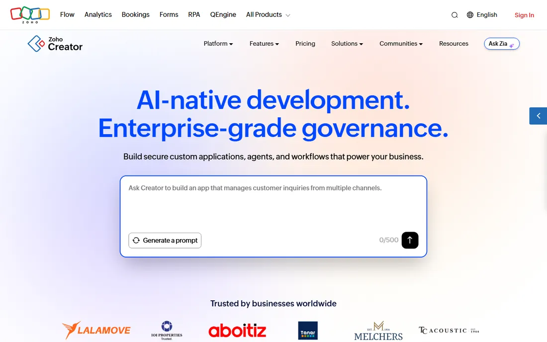 Zoho Creator homepage