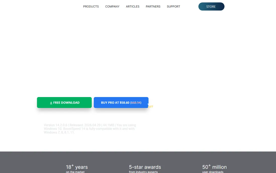 Auslogics BoostSpeed homepage