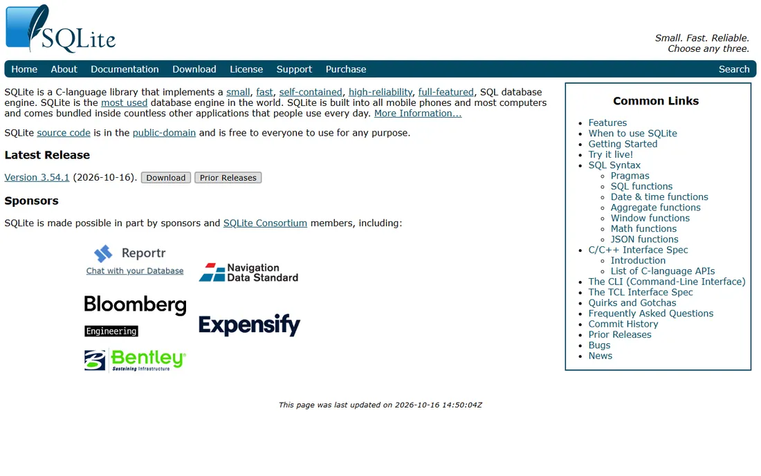SQLite homepage
