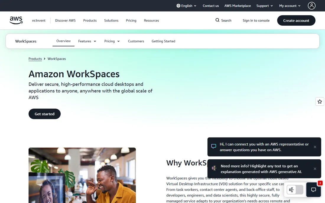 Amazon WorkSpaces homepage